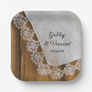 Plato De Papel Country Lace y Rusn Barn Wood Boda