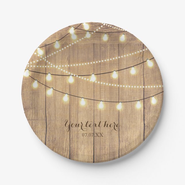 Plato De Papel Country Occidental Rústico Madera y Luces (Anverso)