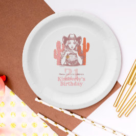 Plato De Papel Country Pink Cowgirl Disco 21st Birthday Party