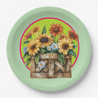 Plato De Papel Country Sunflowers