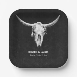 Plato De Papel Country Western Black And White Bull Skull
