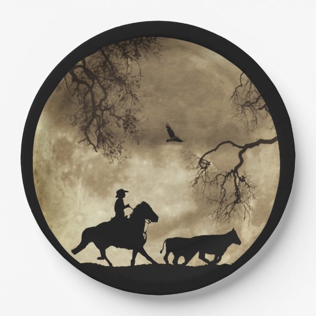 Plato De Papel Country Western Cowboy y Moon (Anverso)