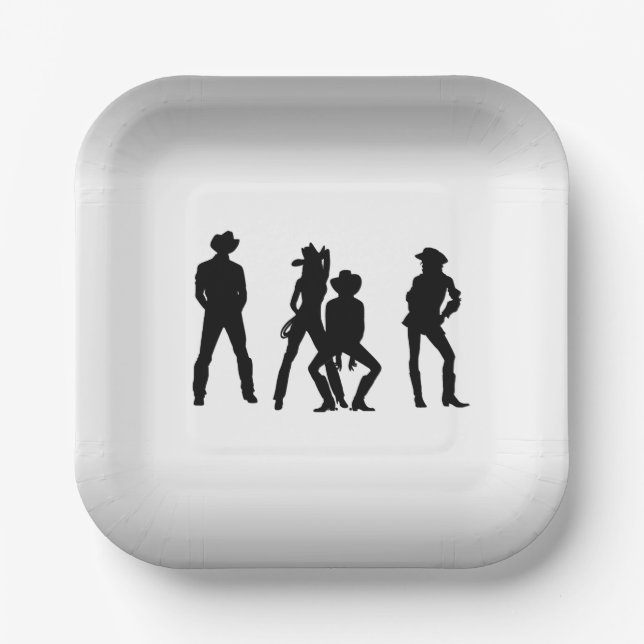 Plato De Papel Country Western Fun Black and White (Anverso)