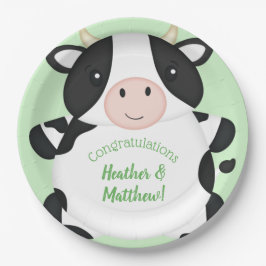 Plato De Papel Cow Baby Shower Green