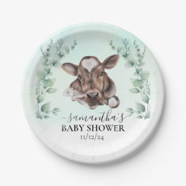 Plato De Papel Cow Cow Calf Baby Shower Eucalyptus