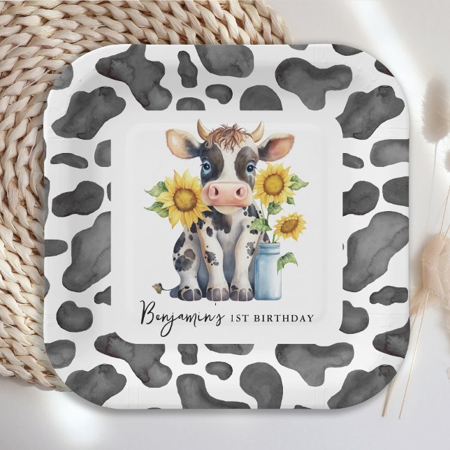 Plato De Papel Cow Cow Sunflower Moderno Granja Animal 1º cumplea (Subido por el creador)