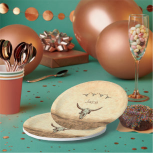 Plato De Papel Cow Skull Brown País Occidental Estilo Rústico