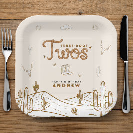 Plato De Papel Cowboy 2nd Birthday Party Terri-Boot Twos Western