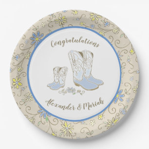 Plato De Papel Cowboy Baby Shower Country Western Blue Boy