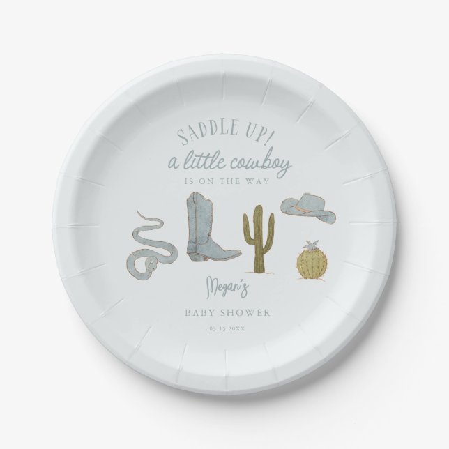 Plato De Papel Cowboy Blue Baby Shower (Anverso)