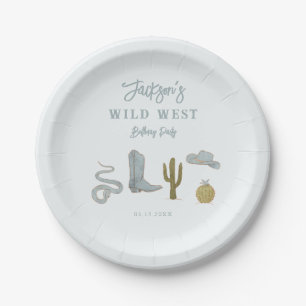 Plato De Papel Cowboy Blue Wild West Birday