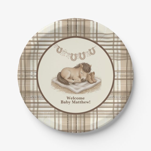 Plato De Papel Cowboy Boots and Foal Baby Shower (Anverso)