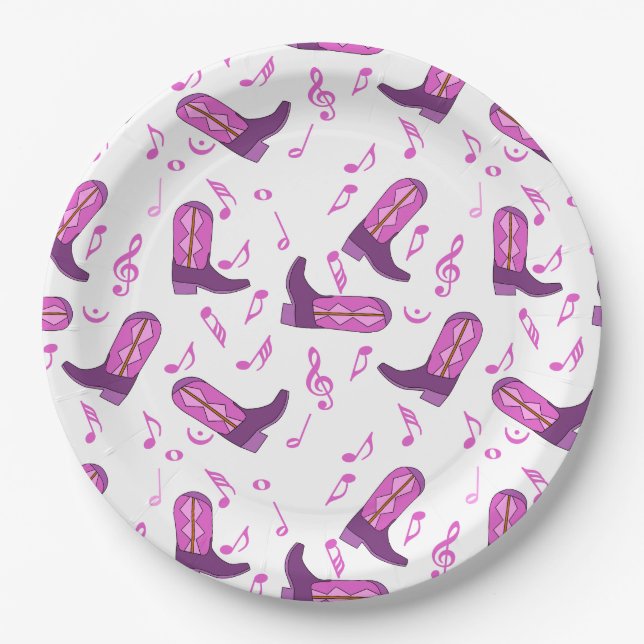 Plato De Papel Cowboy Boots Music Notes (Anverso)