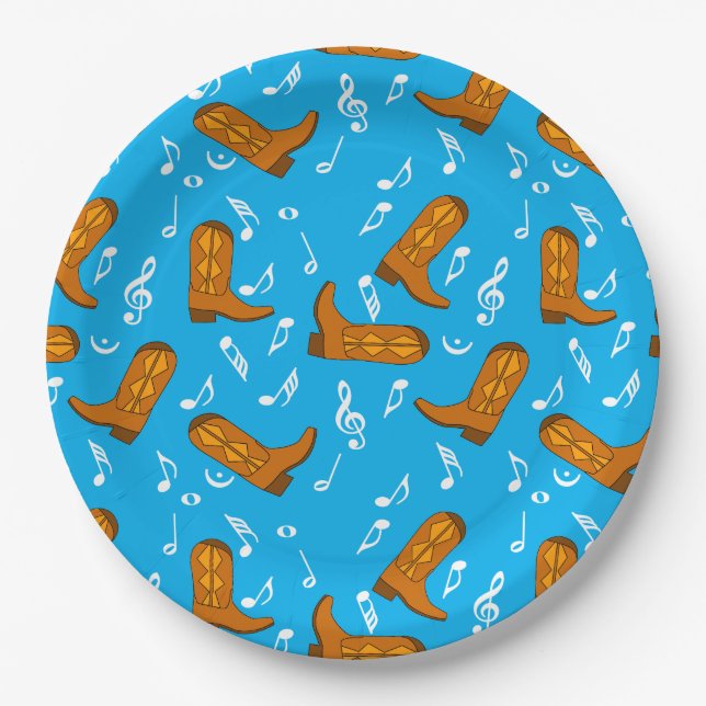Plato De Papel Cowboy Boots Music Notes (Anverso)