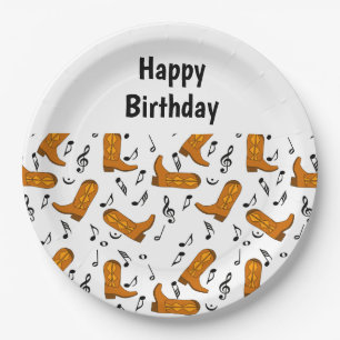Plato De Papel Cowboy Boots Music Notes Birday