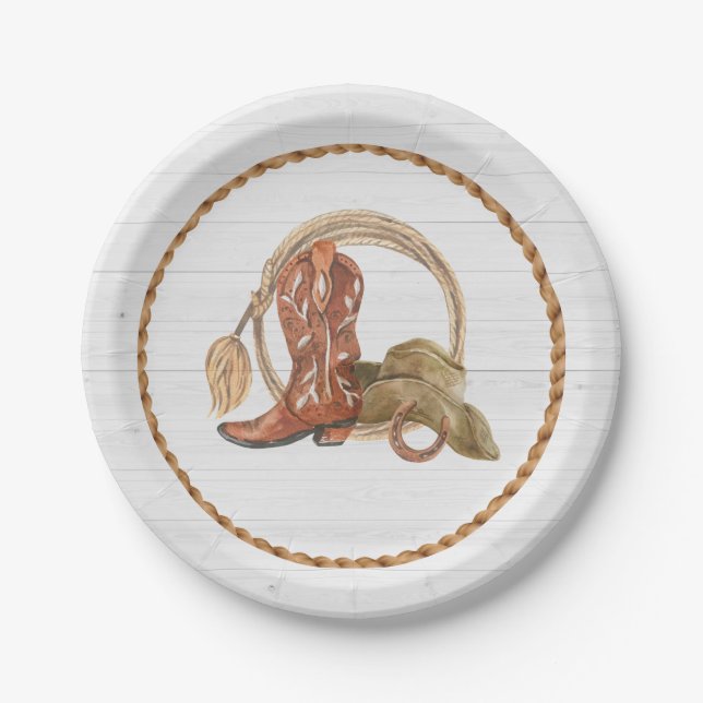 Plato De Papel Cowboy Cowgirl Western Rodeo Birday (Anverso)
