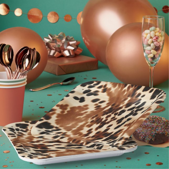 Plato De Papel Cowboy Cream Brown Black Piel de vaca (Multi)