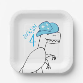 Plato De Papel Cowboy divertida Trex Dinosaur Kids Cumpleaños
