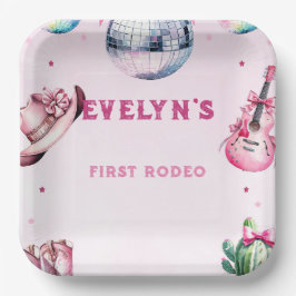 Plato De Papel Cowboy Fiesta Cactus, guitarra rosa, cumpleaños