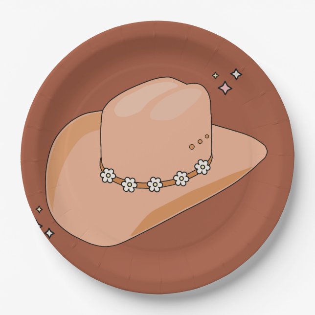 Plato De Papel Cowboy Gorra Rust Terracotta (Anverso)