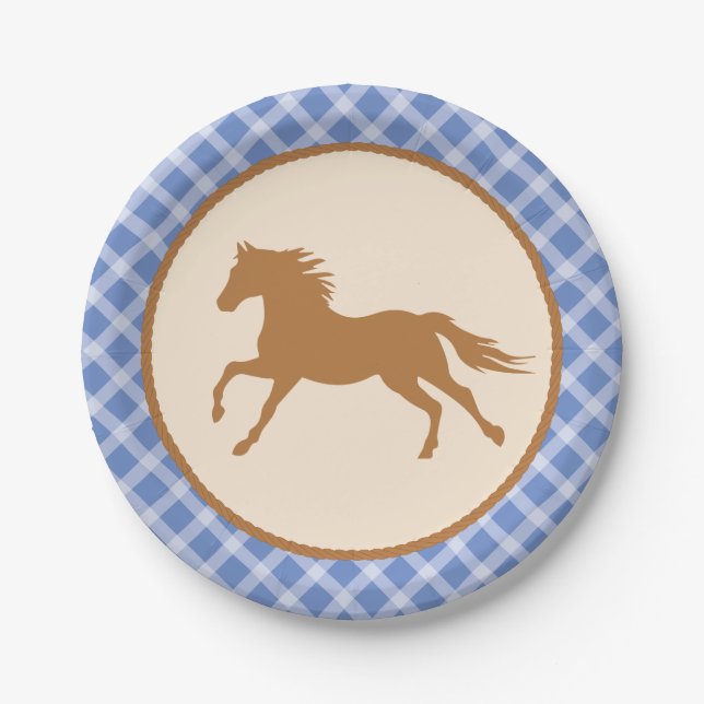 Plato De Papel Cowboy Horse Pony Cute Primer Fiesta (Anverso)