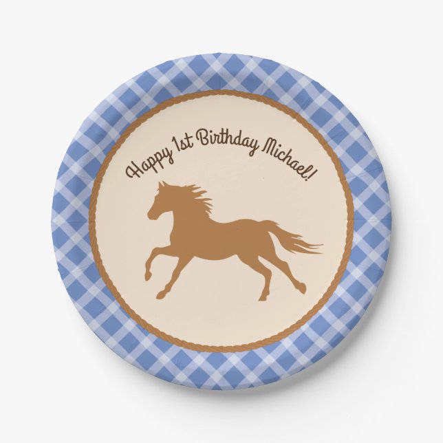 Plato De Papel Cowboy Horse Pony Cute Primer Fiesta (Anverso)