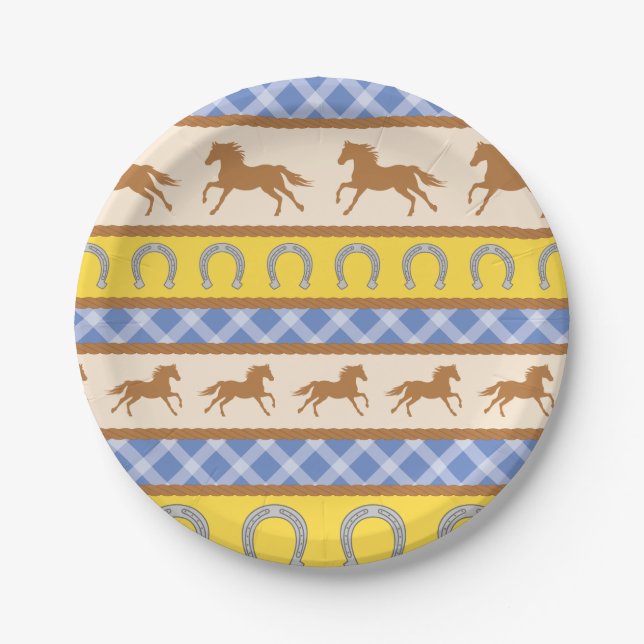 Plato De Papel Cowboy Horse Pony Cute Primer Fiesta (Anverso)