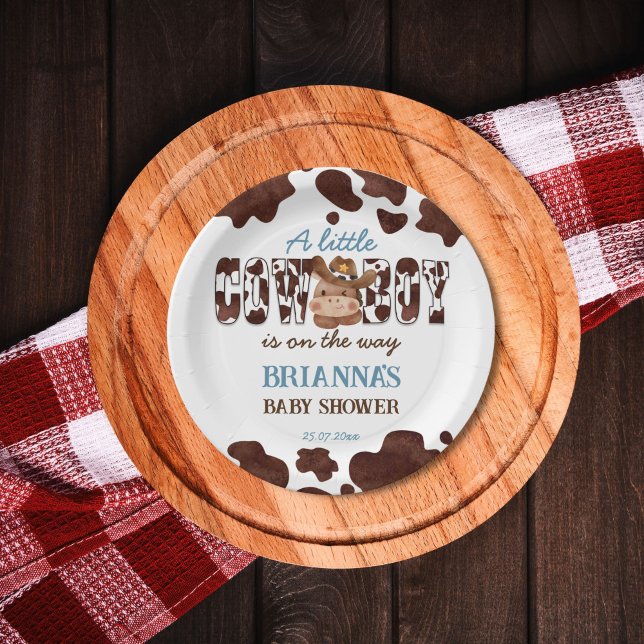 Plato De Papel Cowboy lindo bebé caballo bebé oeste (Cowboy cute baby horse western baby shower printed paper plates cow pattern brown blue table decor)
