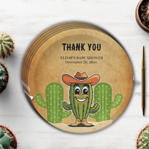Plato De Papel Cowboy Little Cactie Cactus Baby Shower