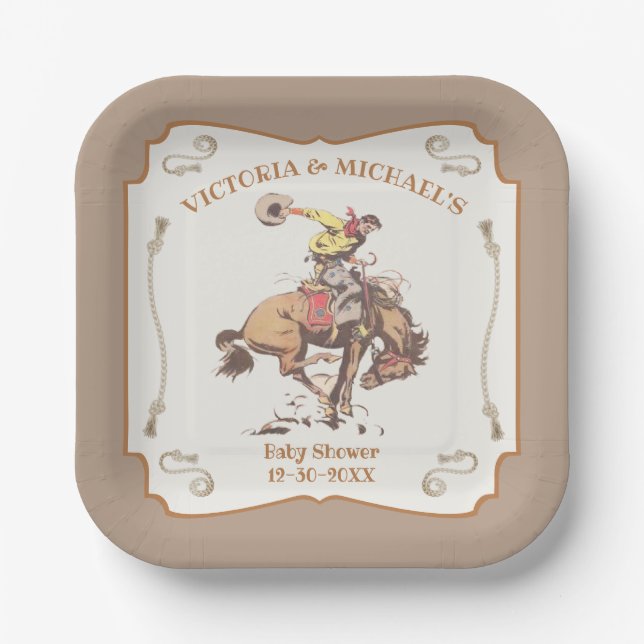 Plato De Papel Cowboy Occidental Bucking Bronco (Anverso)