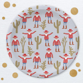 Plato De Papel Cowboy Santa Claus Western Christmas