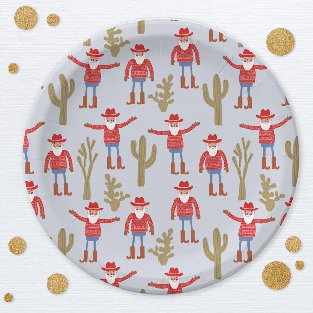 Plato De Papel Cowboy Santa Claus Western Christmas (Fun Cowboy Santa Claus Christmas Holidays Western party paper plates)