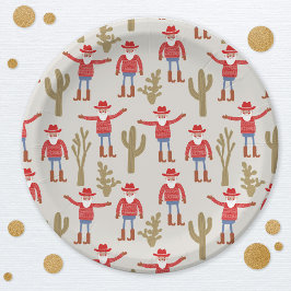 Plato De Papel Cowboy Santa Claus Western Christmas