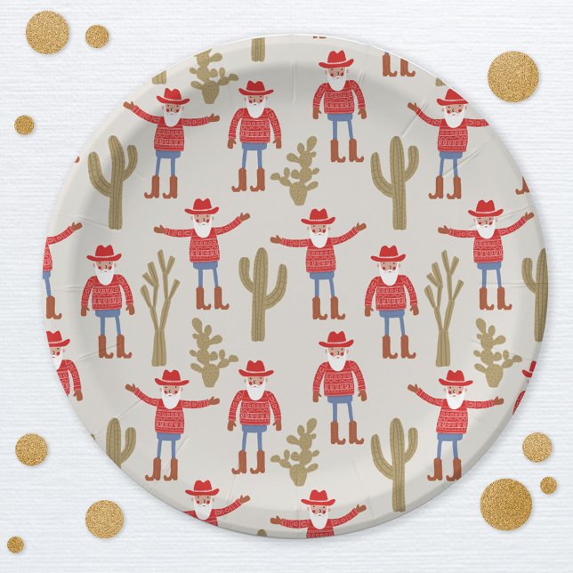 Plato De Papel Cowboy Santa Claus Western Christmas (Fun Cowboy Santa Claus Christmas Holidays Western party paper plates)