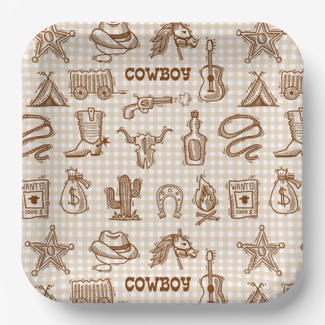 Plato De Papel Cowboy Western  (Anverso)