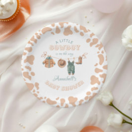 Plato De Papel Cowboy Western Light Brown Boy Baby Shower