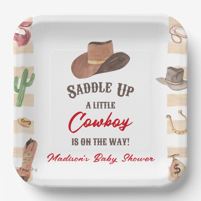 Plato De Papel Cowboy Western Rodeo Wild West Baby Shower (Anverso)