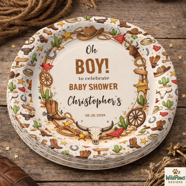 Plato De Papel Cowboy Wild West Rodeo Ranch | Rustic Western Baby (Cowboy Wild West Rodeo Ranch | Rustic Western Baby PAPER PLATE)