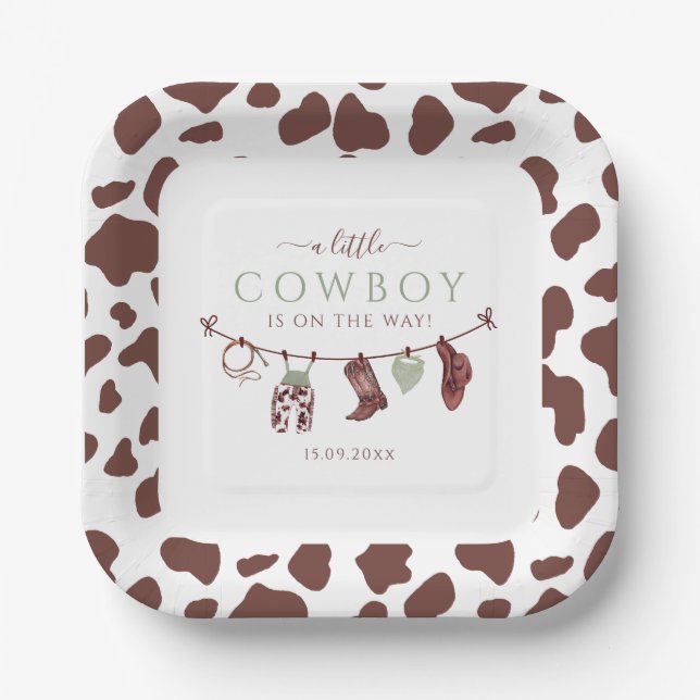 Plato De Papel Cowboy Wild West Rodeo sage green Baby Shower (Anverso)