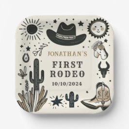 Plato De Papel Cowboy Wild Western First Rodeo Primer cumpleaños 
