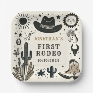 Plato De Papel Cowboy Wild Western First Rodeo Primer cumpleaños