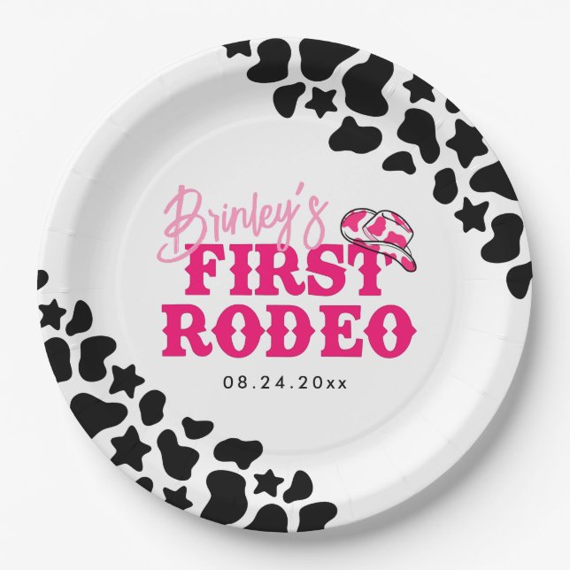 Plato De Papel Cowgirl Disco Pink First Rodeo (Anverso)