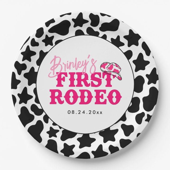 Plato De Papel Cowgirl Disco Pink First Rodeo (Anverso)