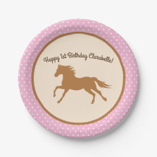 Plato De Papel Cowgirl Horse Pony Cute Primer Fiesta