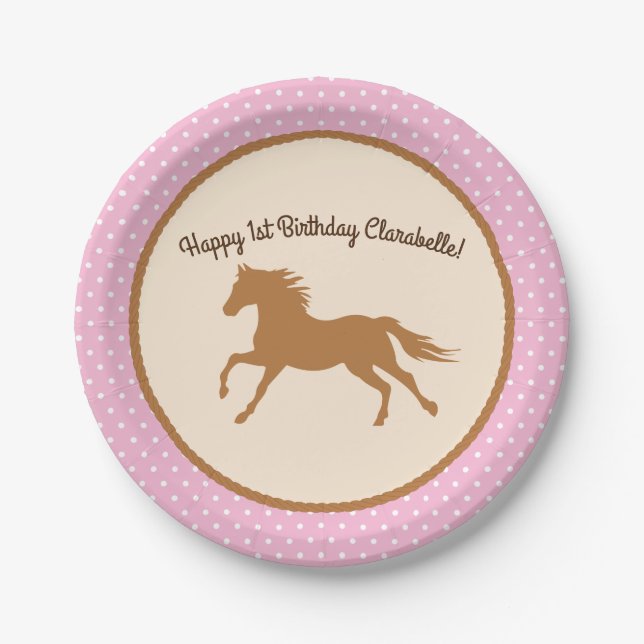 Plato De Papel Cowgirl Horse Pony Cute Primer Fiesta (Anverso)