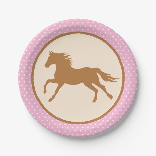 Plato De Papel Cowgirl Horse Pony Cute Primer Fiesta (Anverso)