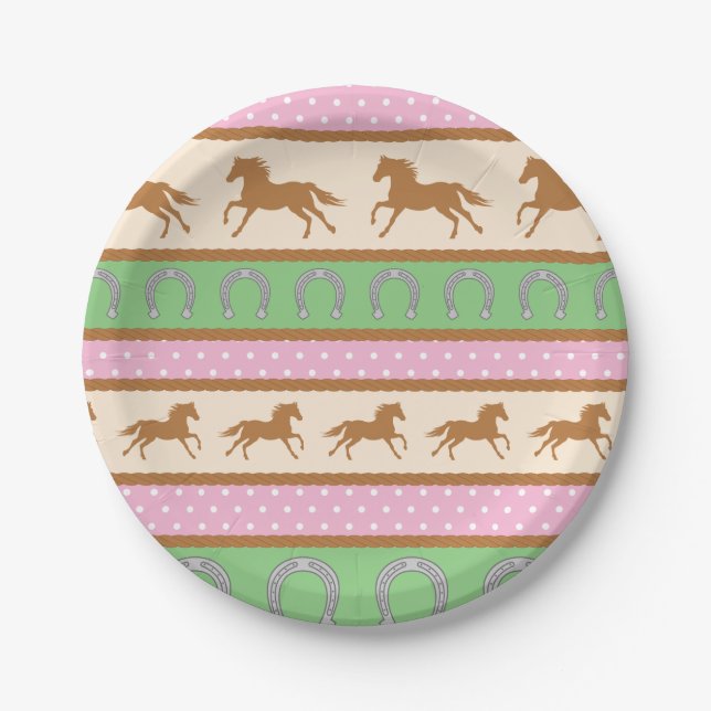 Plato De Papel Cowgirl Horse Pony Cute Primer Fiesta (Anverso)