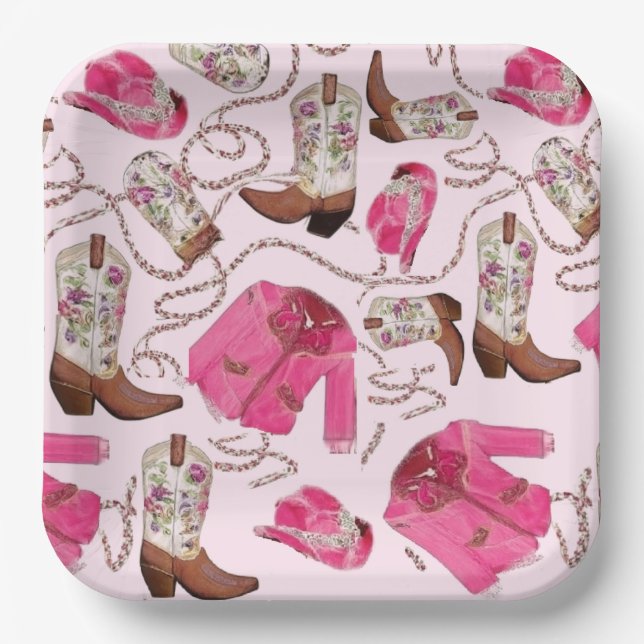 Plato De Papel cowgirl pattern style (Anverso)