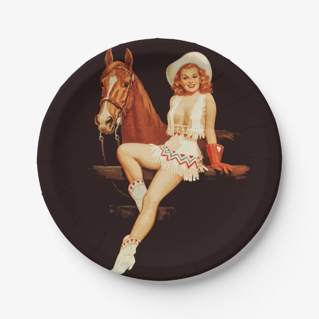 Plato De Papel Cowgirl Pin Up (Anverso)