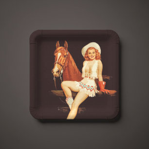 Plato De Papel Cowgirl Pin Up